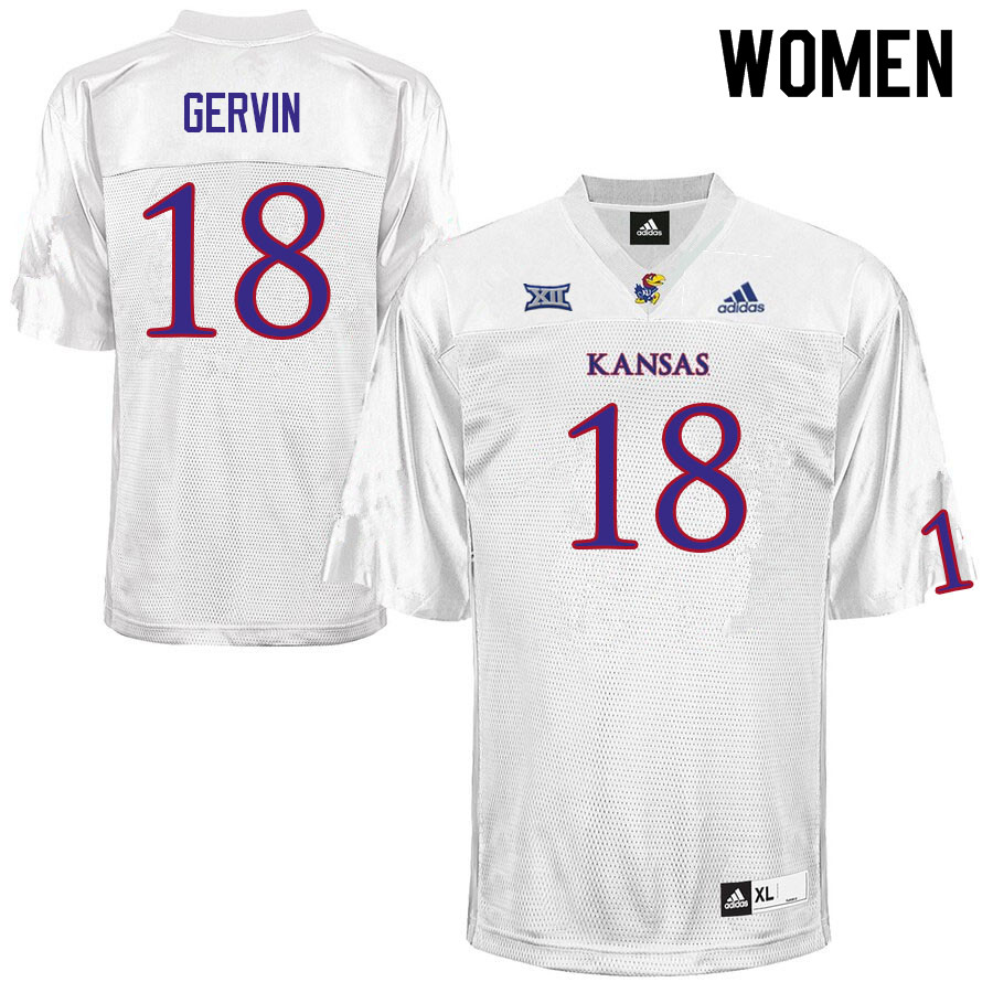 Women #18 Kalon Gervin Kansas Jayhawks College Football Jerseys Sale-White - Click Image to Close